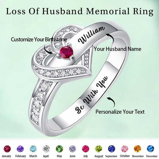 Personalized Name Heart Promise Birthstone Memorial 925 Silver Ring