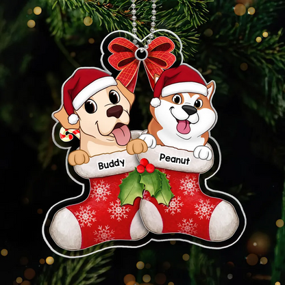 Cute Dogs On Christmas Stockings Personalized Acrylic Ornament