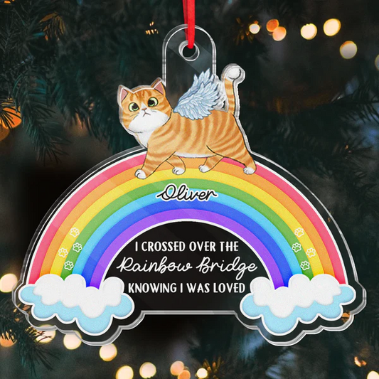 I Crossed Over Rainbow Bridge - Personalized Customized Ornament - Memorial Gifts For Cat Lovers