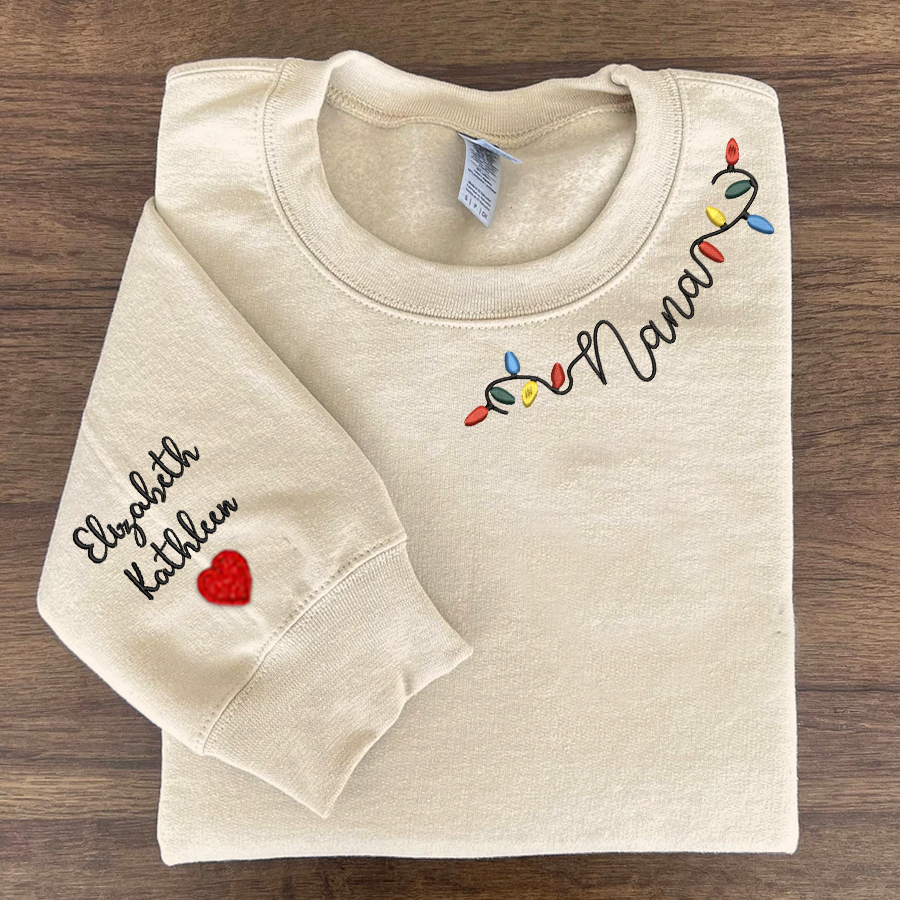 Nana Light Christmas Embroidered Sweatshirt, Custom Nana & Kids, Grandma Gift Sweatshirt