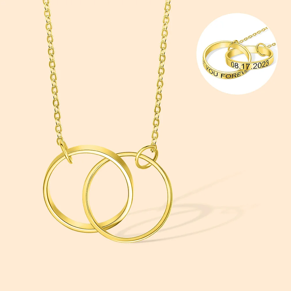 Personalized Interlocking Circles Double Rings Necklace with Engraved Name Valentine's Day Anniversary Gift for Women