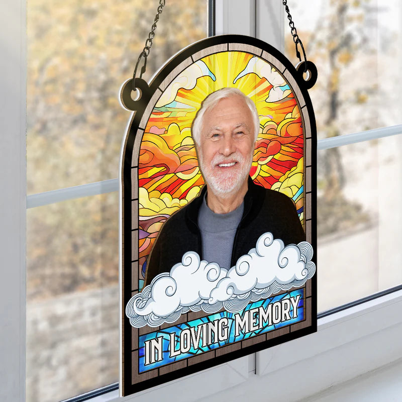 Custom Photo In Loving Memory - Personalized Acrylic Window Suncatcher Ornament - Gift For Memorial