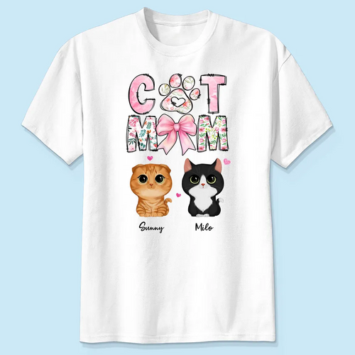 Cat Mom Pink Coquette Personalized Shirt, Watercolor Cute Cat, Gift for Cat Moms