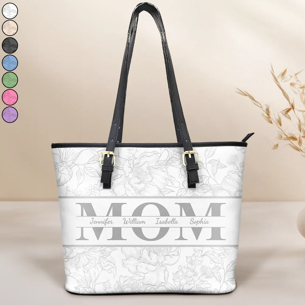 Mom Floral Design Trendy Bag - Personalized Leather Tote Bag