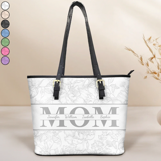 Mom Floral Design Trendy Bag - Personalized Leather Tote Bag