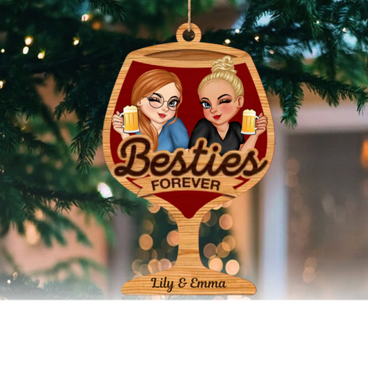 Custom Wooden Ornament - Personalized Best Friend Christmas Birthday Gifts For Women, Besties, Sisters, BFF - Merry Moments With My Bestie