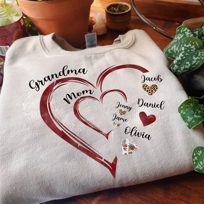 Personalized Heart Mom Grandma And Kids Shirt, Custom Name Mother's Day Shirt, Gift For Birthday Mother's Day, Gift for Mom Grandma Mimi Nana Gigi Gaga