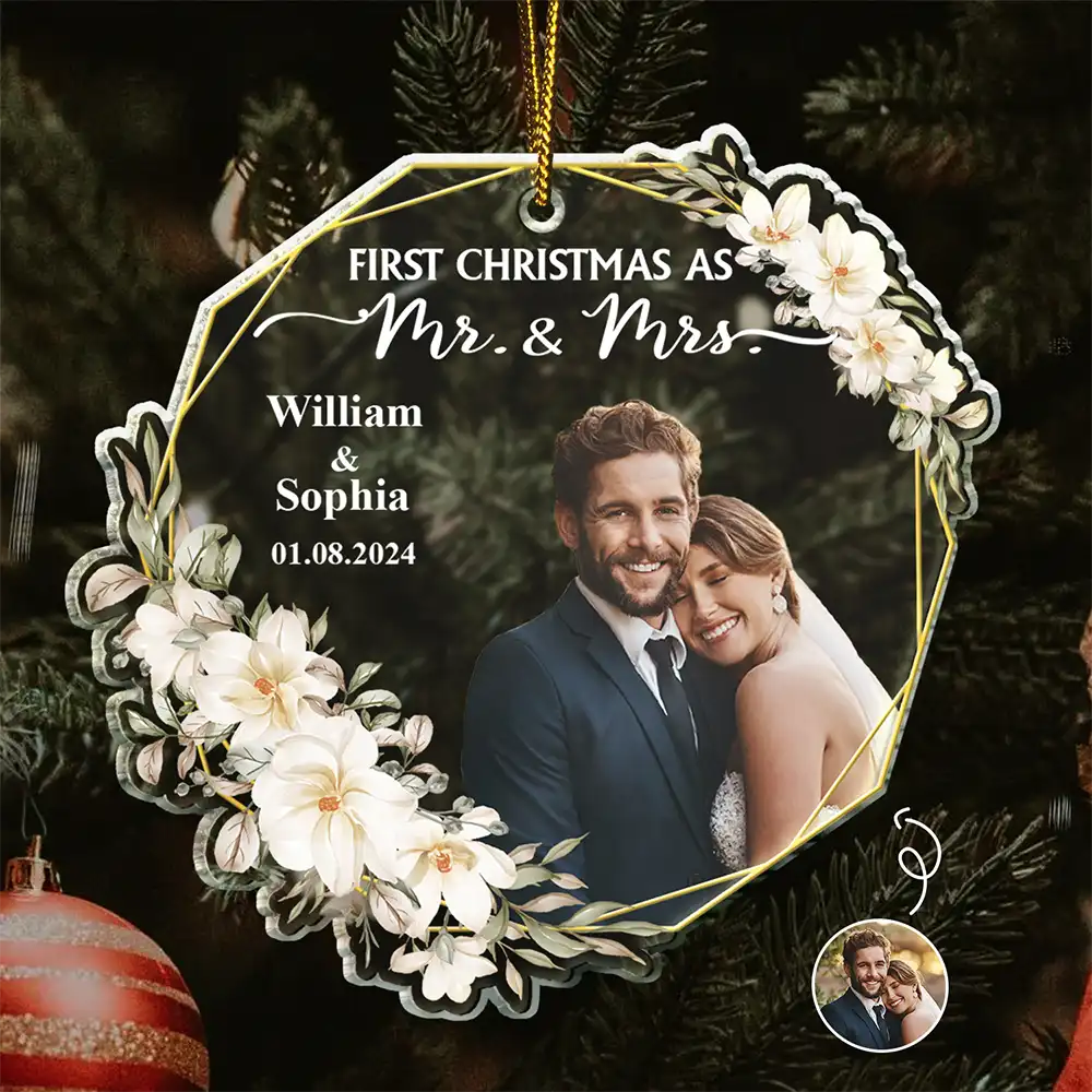 Custom Photo First Christmas Married - Personalized Custom Shaped Acrylic Ornament