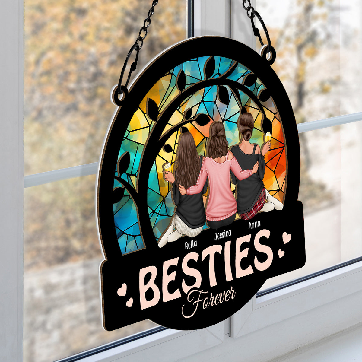 Sisters Forever - Personalized Acrylic Window Suncatcher Ornament - Gift For Besties, Sisters