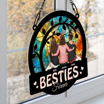 Sisters Forever - Personalized Acrylic Window Suncatcher Ornament - Gift For Besties, Sisters