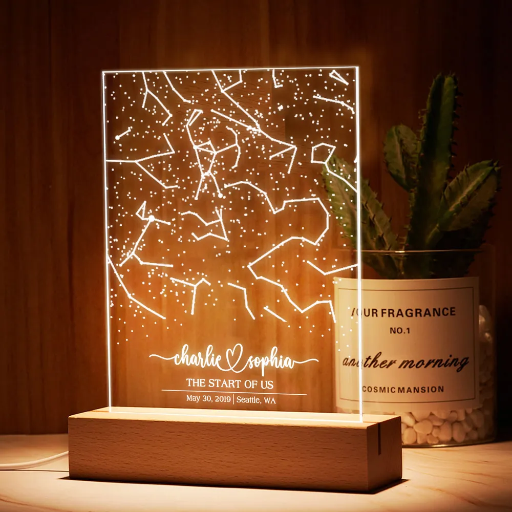 Custom Star Map by Date, Star map LED Night Light, Personalized Couple Constellation Map, Night Sky by Date, Engagement Gift for him and her