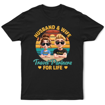 Husband And Wife Travel Partners For Life Traveling Couple - Personalized T Shirt