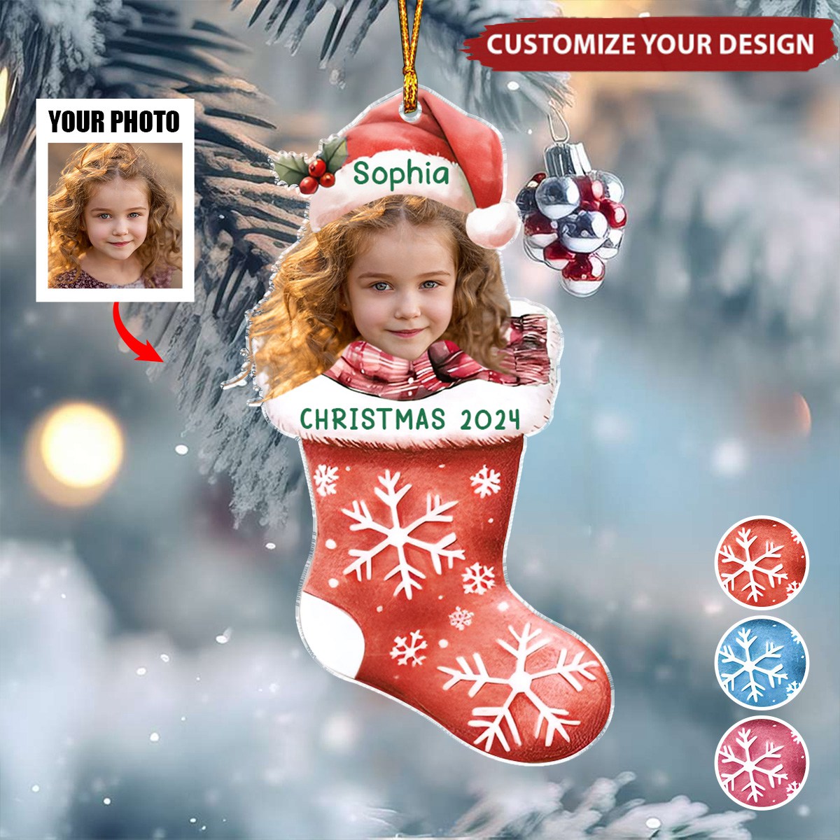 Custom Photo Kids Christmas 2024, Christmas Holiday Ornament Gift