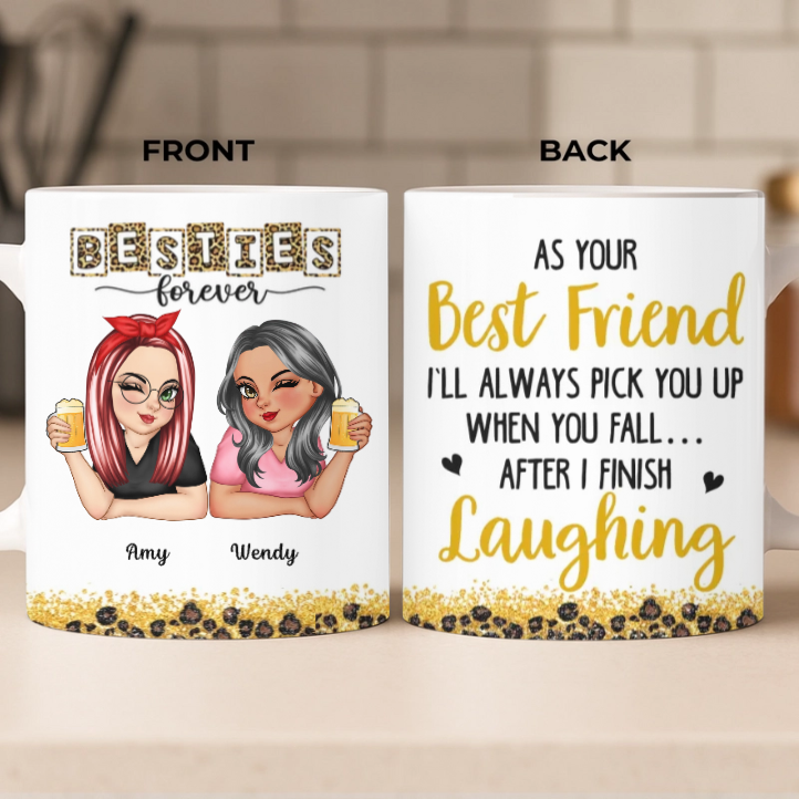 Custom Mug - Personalized Best Friend Birthday Gifts For Women, Besties, Sisters, BFF - Besties Make Every Day Brighter