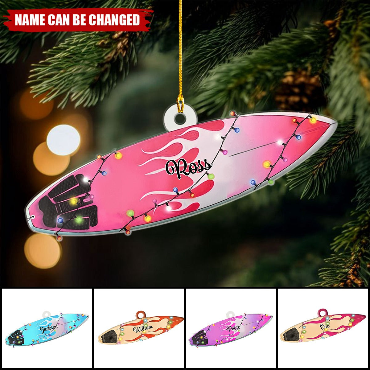 Personalized Surfboard Christmas Shaped Ornament – Surfing Player Gift