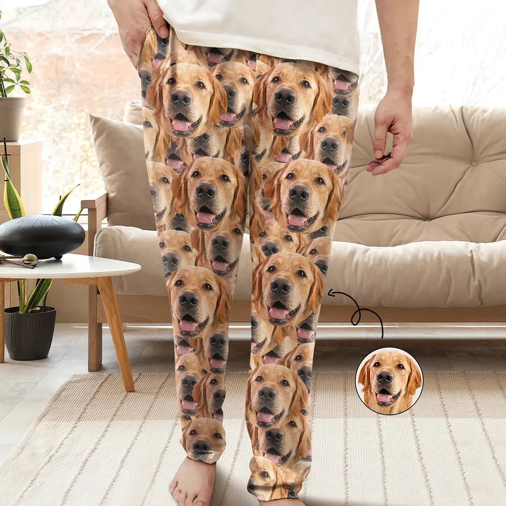 Custom Photo Funny Face Pattern Dog Cat Family - Personalized Pajama Pants