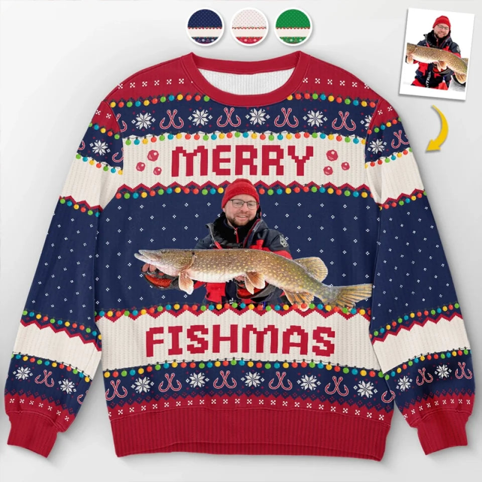 Custom Photo Fisherman - Fishing Personalized Custom Ugly Sweatshirt - Unisex Wool Jumper - Christmas Gift For Fishing Lovers, Fisherman