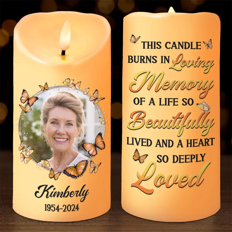 Custom Photo Your Memory Lives On - Memorial Personalized Custom LED Candle - Christmas Gift, Sympathy Gift For Family Members