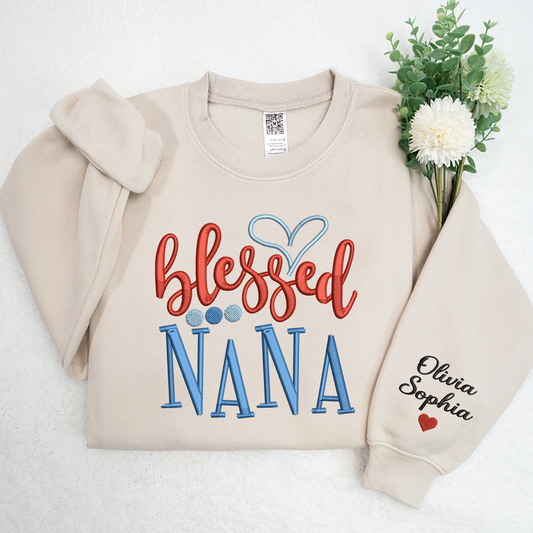 Embroidery Design Heart Blessed Nana And Kids, For  Give Grandma