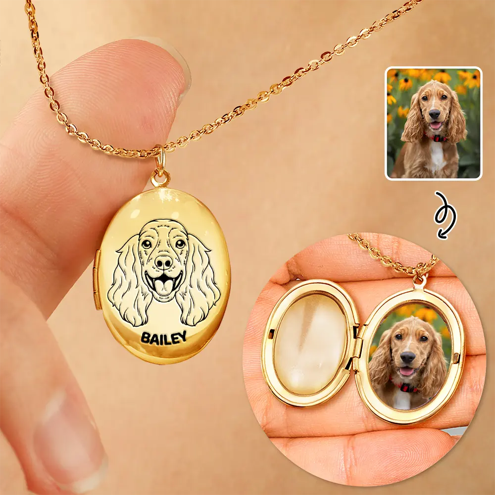 Custom Photo Sketch Dog Face Line Art - Personalized Locket Necklace