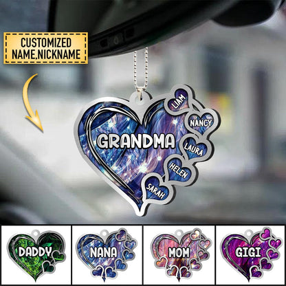 GRANDMA- MOM HEART KIDS, MULTI COLORS PERSONALIZED ACRYLIC ORNAMENT