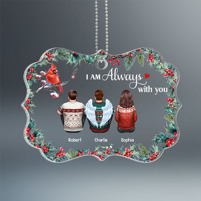 Holly Leaf Cardinal Family Memorial Remembrance Keepsake Personalized Acrylic Ornament