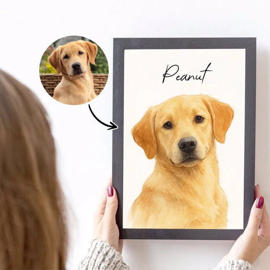 Custom Watercolor Portraits Using Pet Photo Personalized Poster, Gift for Dogs Cats Lovers, Pet Lover Gift