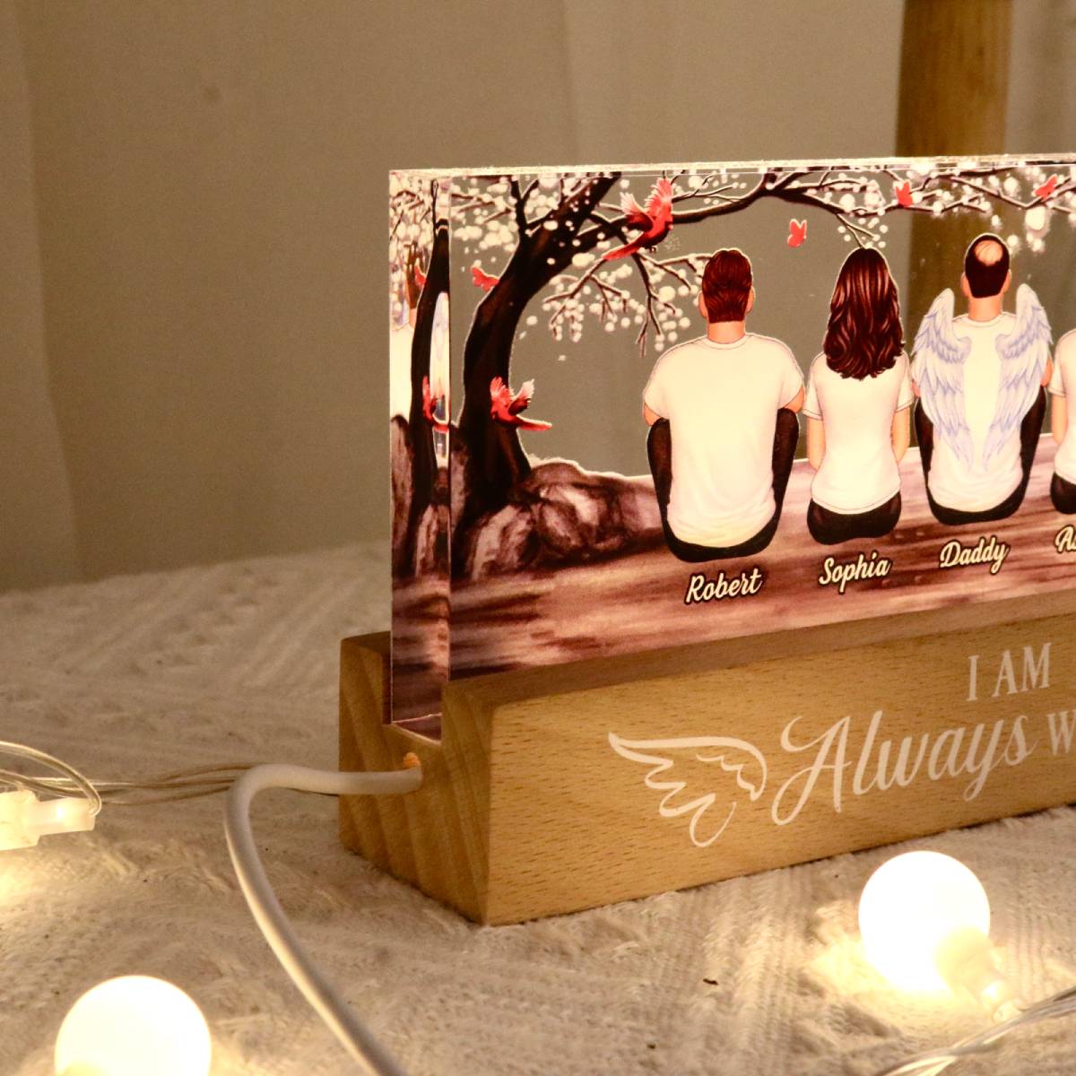Always With You Blossom Tree Personalized Acrylic Block Plaque LED Night Light, Memorial Remembrance Sympathy Gift