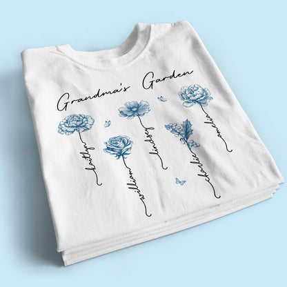 Grandma's Garden Retro Vintage Birthmonth Flowers Personalized Shirt, Grandkids Names Floral Gift for Grandma, Mom