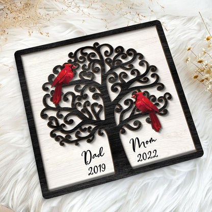 Dad Mom Cardinal Tree Personalized 2-Layer Wooden Plaque