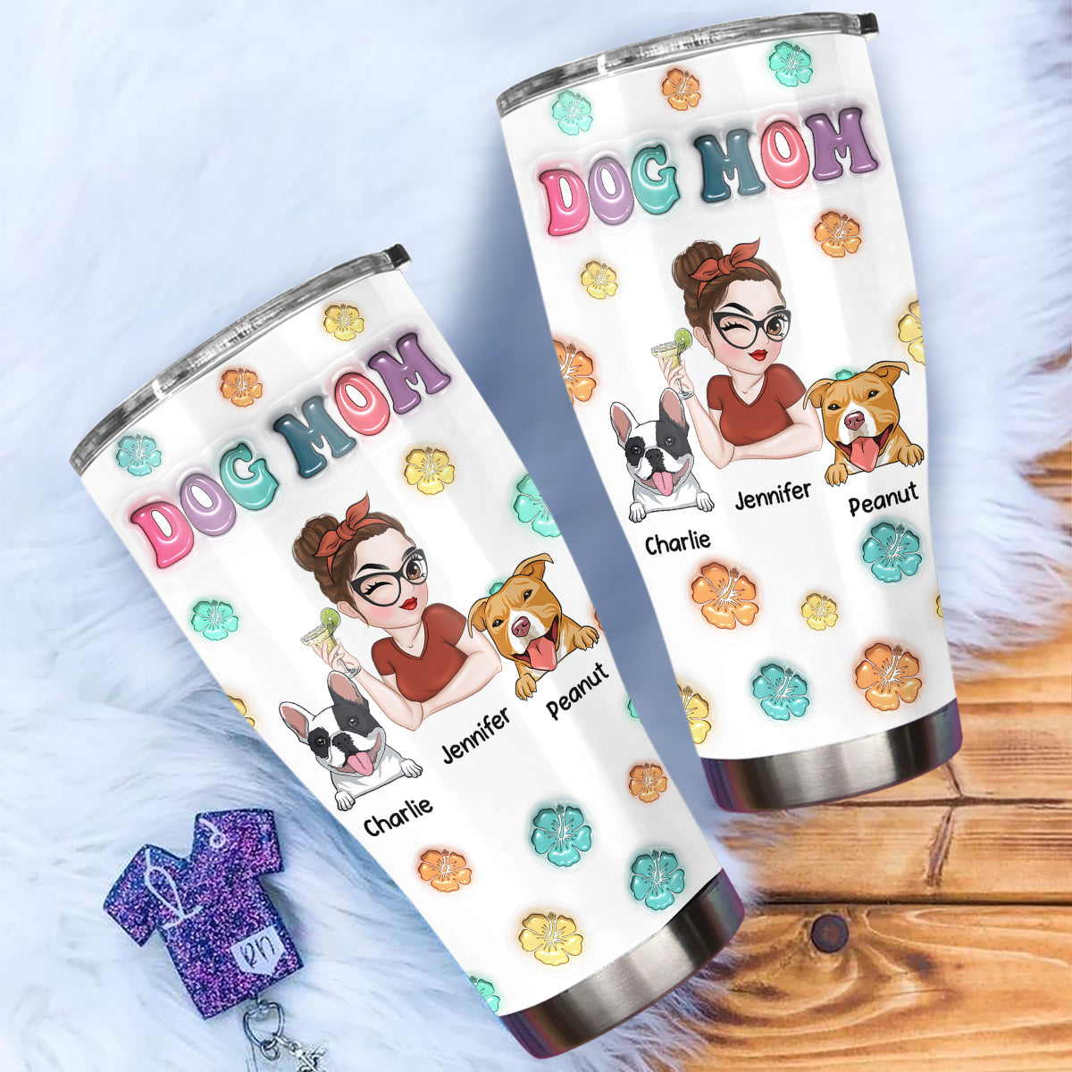 Dog Mom Summer - Personalized Custom 3D Inflated Effect Tumbler