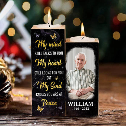 My Mind Still Talks To You Photo Inserted Glow Butterflies Memorial Sympathy Remembrance Keepsake Personalized Candle Holder