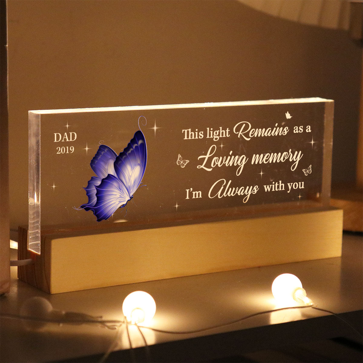 This Light Remains As A Loving Memory We're Always With You Memorial Personalized Acrylic Block LED Night Light, Christmas Sympathy Gift for Loved Ones