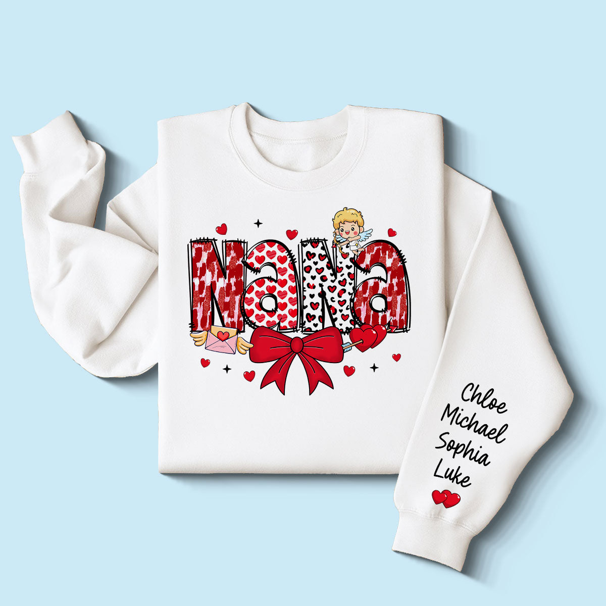 Grandma Valentine Personalized Sleeve Printed Sweatshirt, Valentine's Day Gift For Grandma