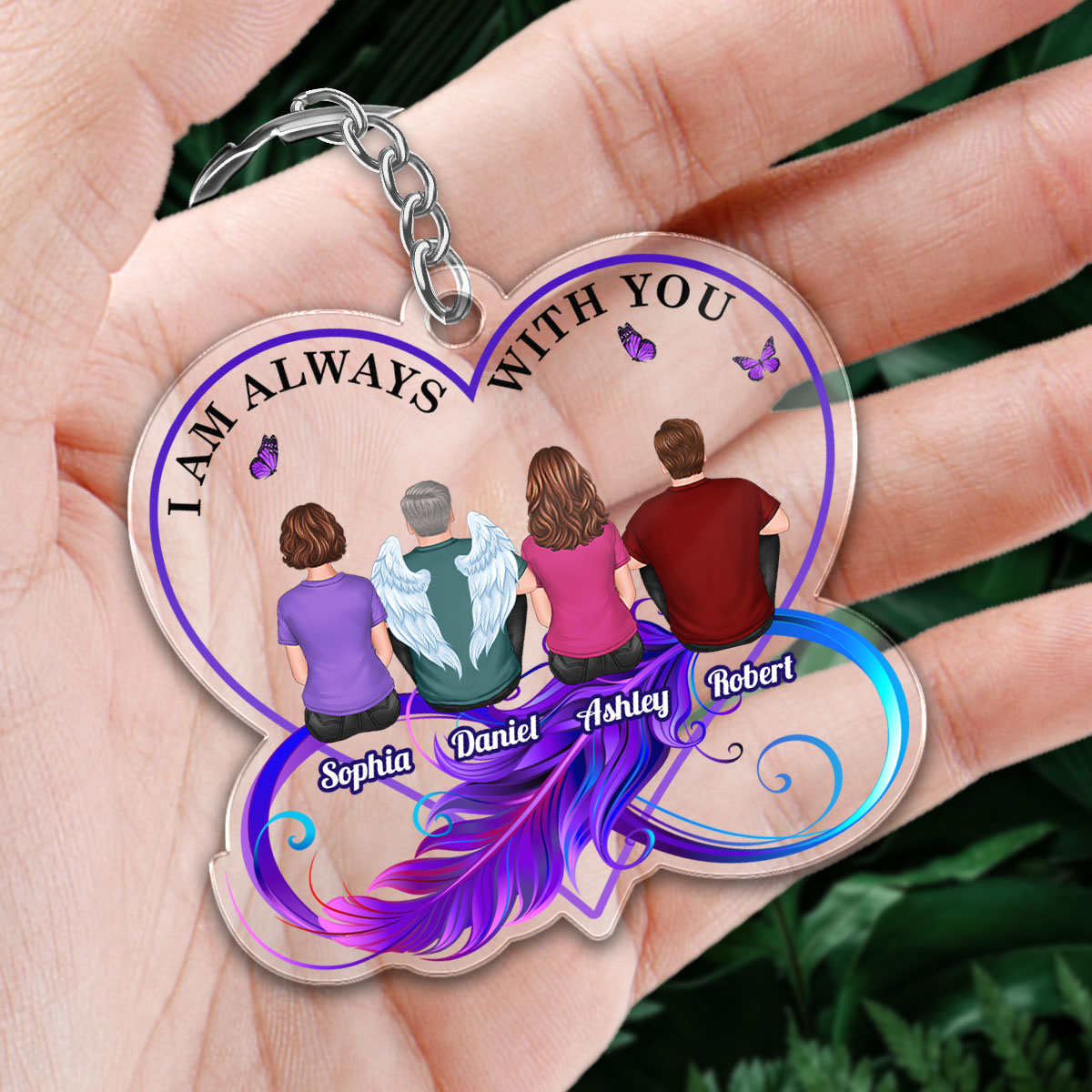 Family Memorial Gift Remembrance Sympathy Keepsake Feather Personalized Acrylic Keychain