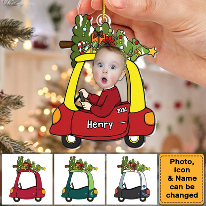 Personalized Custom Photo Christmas Baby In Car Ornament