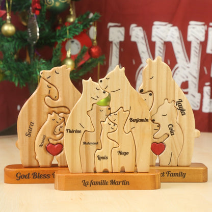 Personalized Wooden Bears Family, Bear Shaped Wood Puzzle with Custom Name- Gift for Mother's Day, Thanksgiving, Christmas