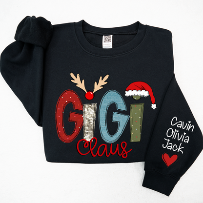 Custom Gigi Claus Sweatshirt, Christmas Grandma Claus With Grandkids Sweatshirt