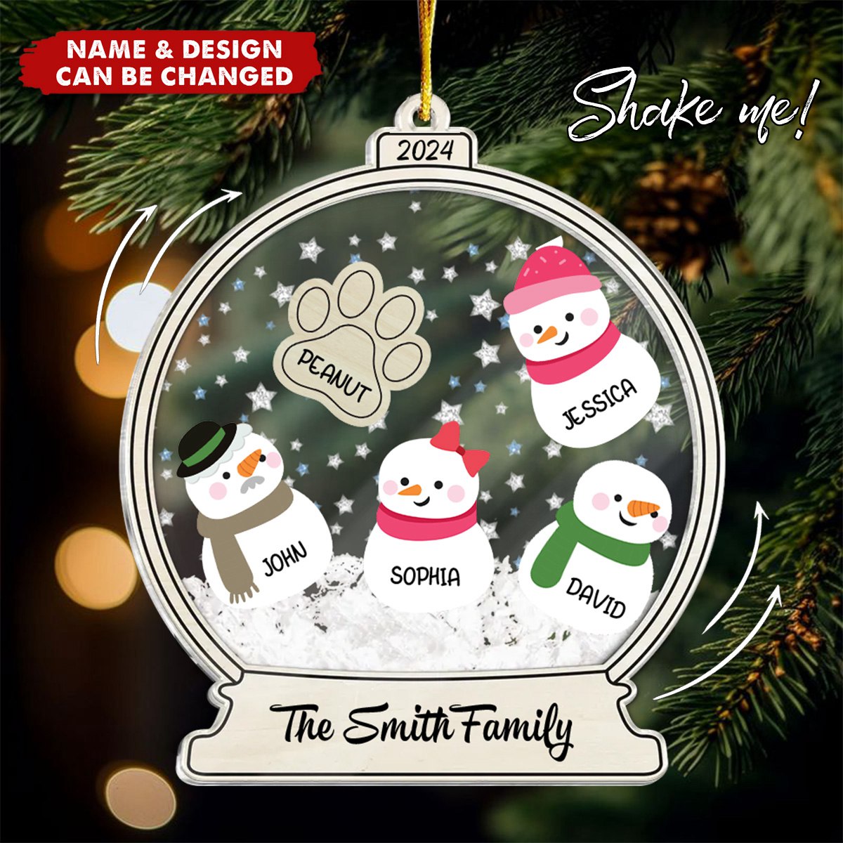 Personalized Snowman Family Christmas 4D Shaker Ornament 2024, Family Christmas Gift