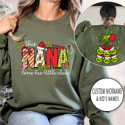 Personalized Nickname Grandma, This Loves Her Little Claus Gigi And Kids Names Christmas 2024 Sweatshirt