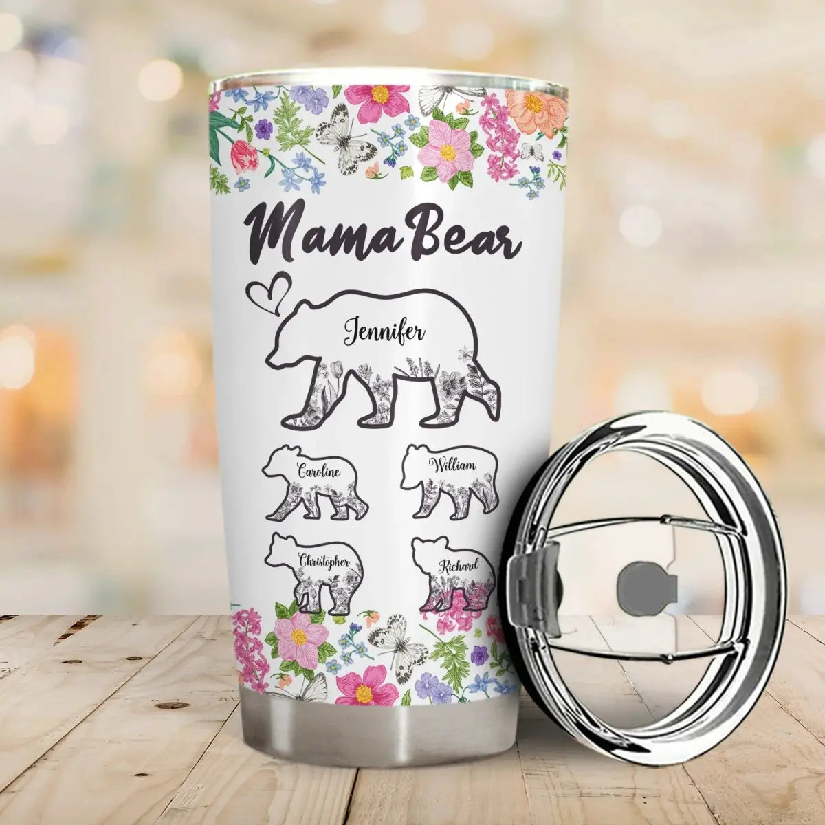 20oz Family - Floral Mama Bear, Gift For Mother- Personalized Tumbler (AB) Tumbler The Next Custom Gift