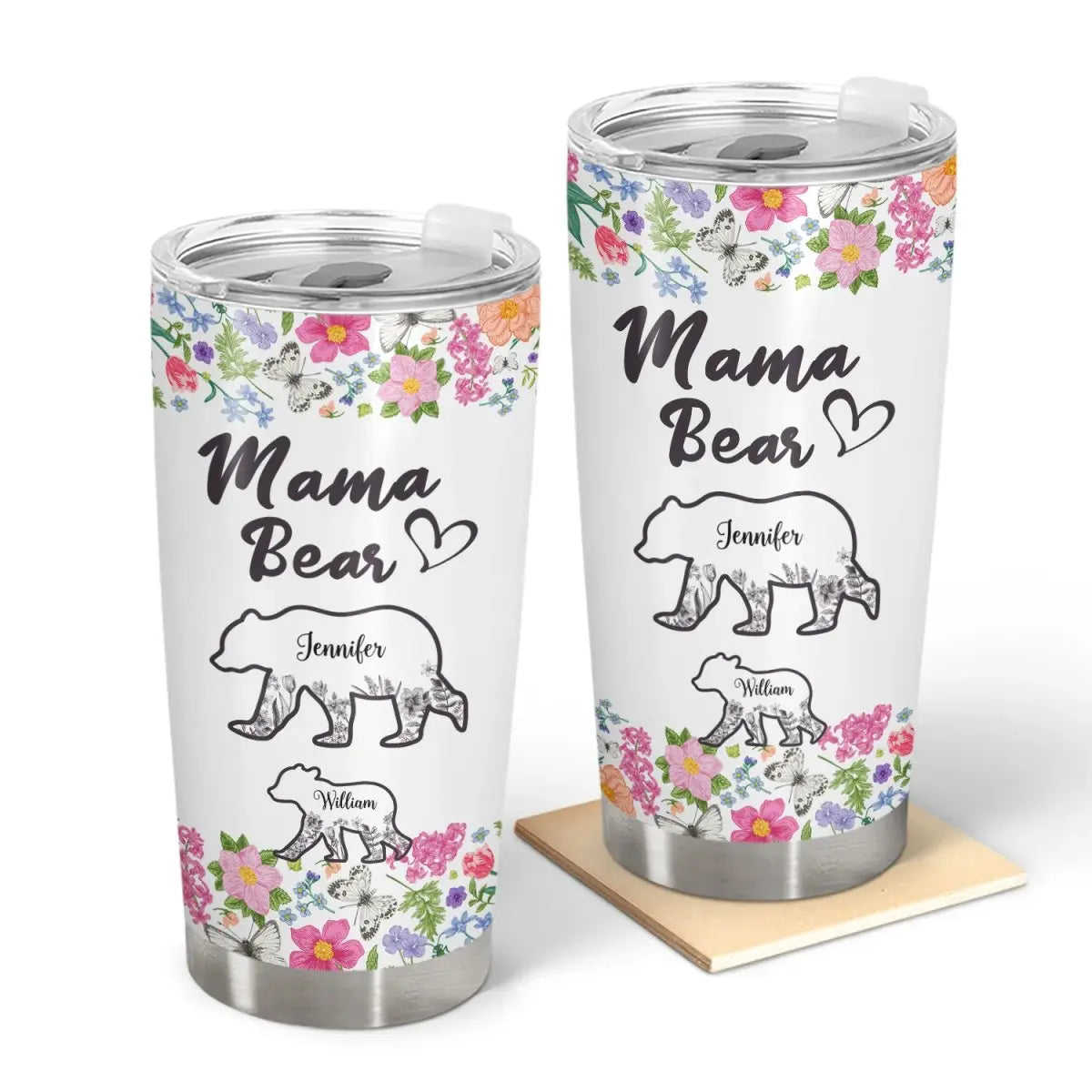 20oz Family - Floral Mama Bear, Gift For Mother- Personalized Tumbler (AB) Tumbler The Next Custom Gift