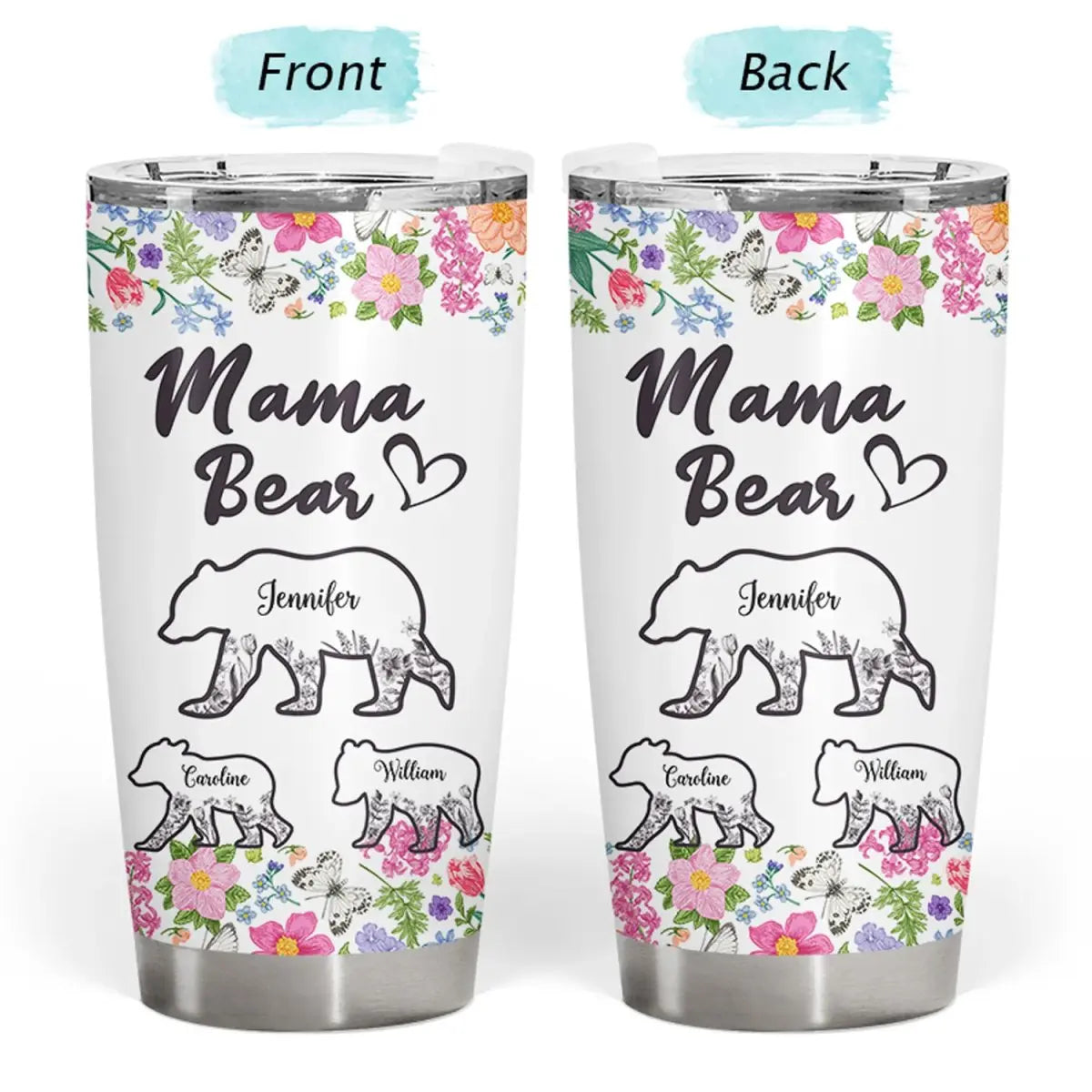 20oz Family - Floral Mama Bear, Gift For Mother- Personalized Tumbler (AB) Tumbler The Next Custom Gift