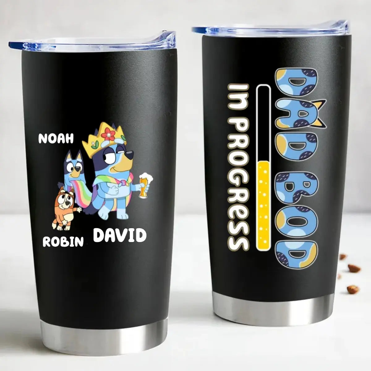 20oz Father's Day - Dad Bod In Progress Bluey Family - Personalized Tumbler Tumbler The Next Custom Gift