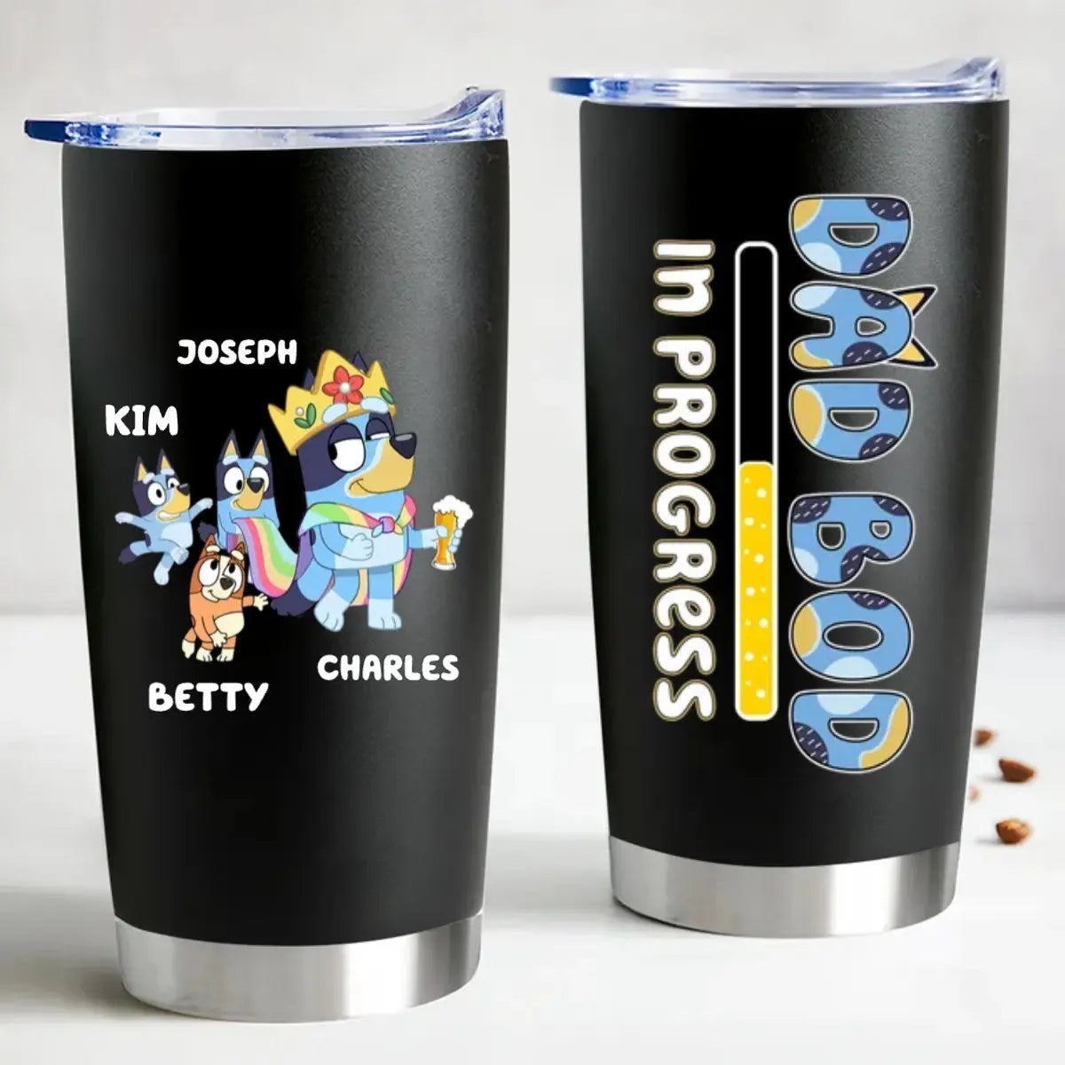 20oz Father's Day - Dad Bod In Progress Bluey Family - Personalized Tumbler Tumbler The Next Custom Gift