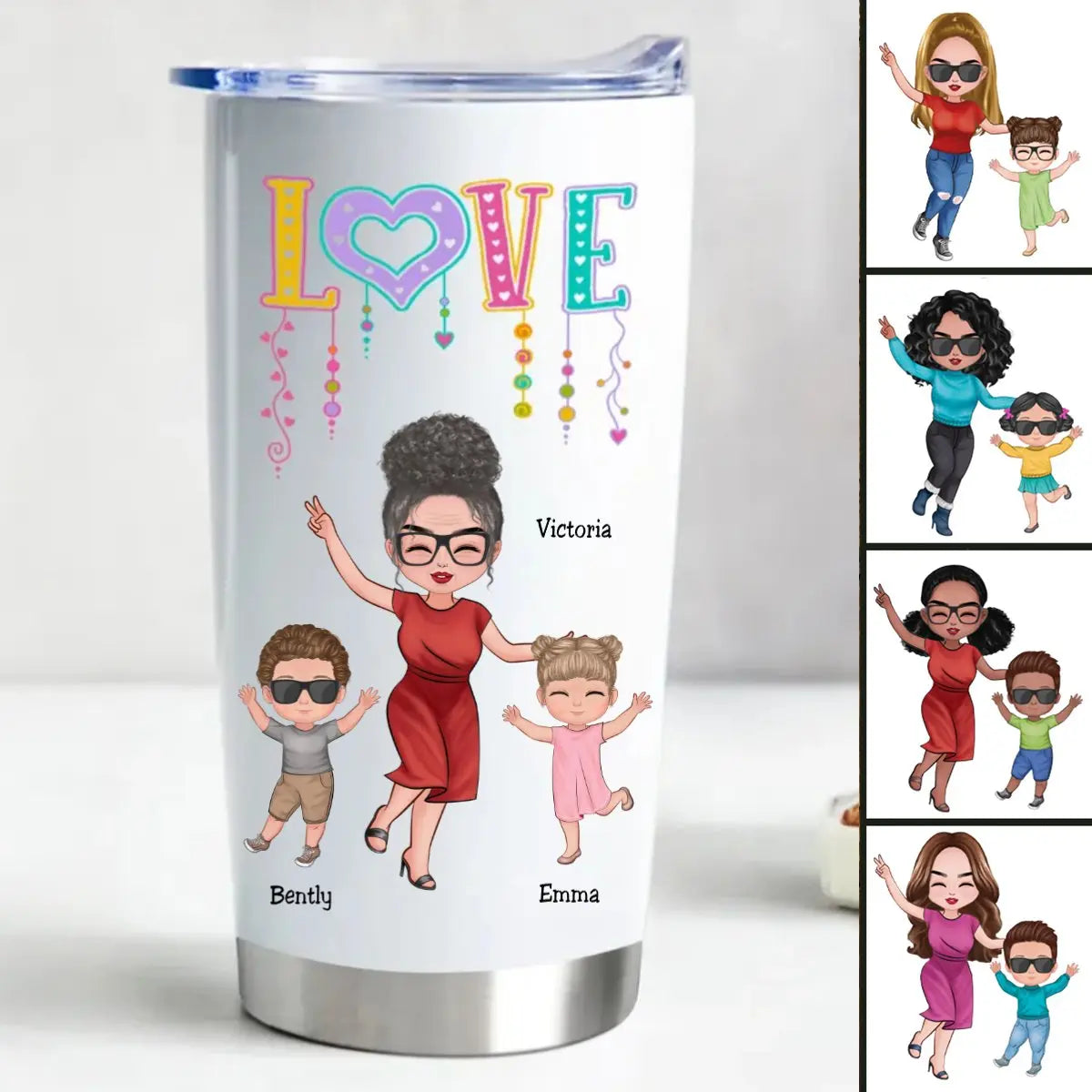 20oz Love Happy Doll Grandma Mom With Kids - Personalized Tumbler Tumbler The Next Custom Gift