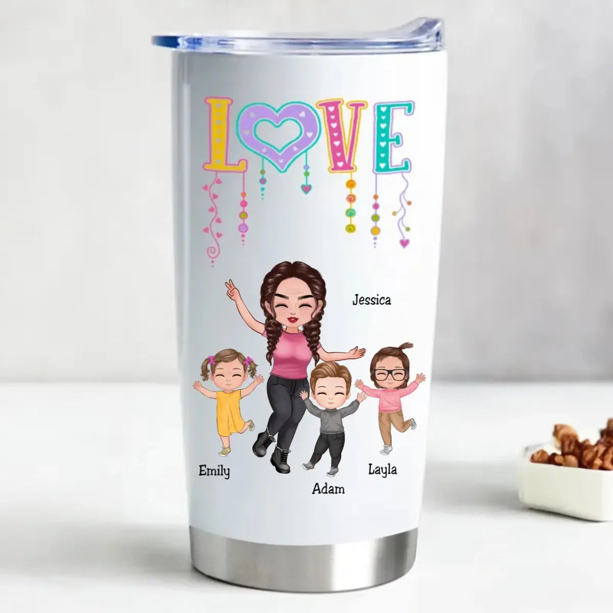 20oz Love Happy Doll Grandma Mom With Kids - Personalized Tumbler Tumbler The Next Custom Gift