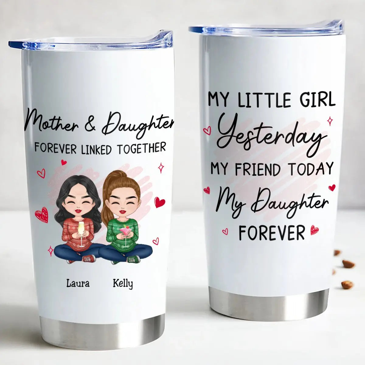 20oz Mother And Daughter Forever Linked Together - Personalized Tumbler Tumbler The Next Custom Gift