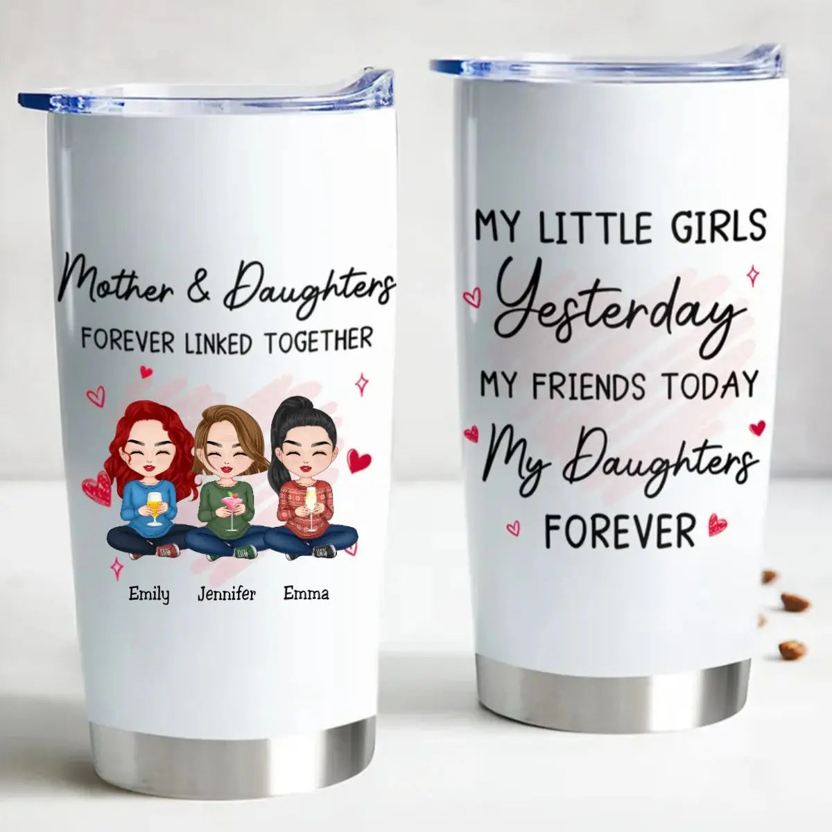 20oz Mother And Daughter Forever Linked Together - Personalized Tumbler Tumbler The Next Custom Gift