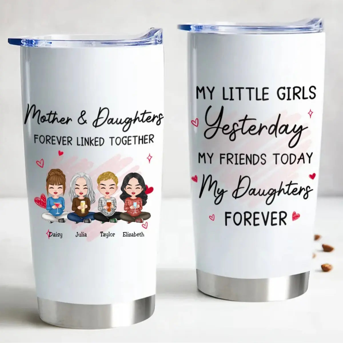 20oz Mother And Daughter Forever Linked Together - Personalized Tumbler Tumbler The Next Custom Gift